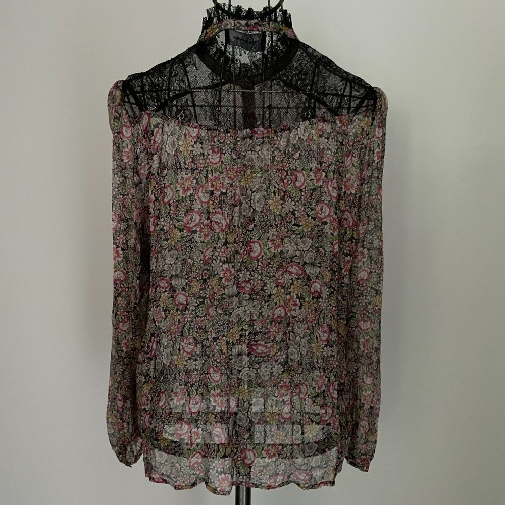 KOOPLES Sheer Floral Blouse Silk Chiffon Lace Trim WOW gorgeous - Picture 14 of 14